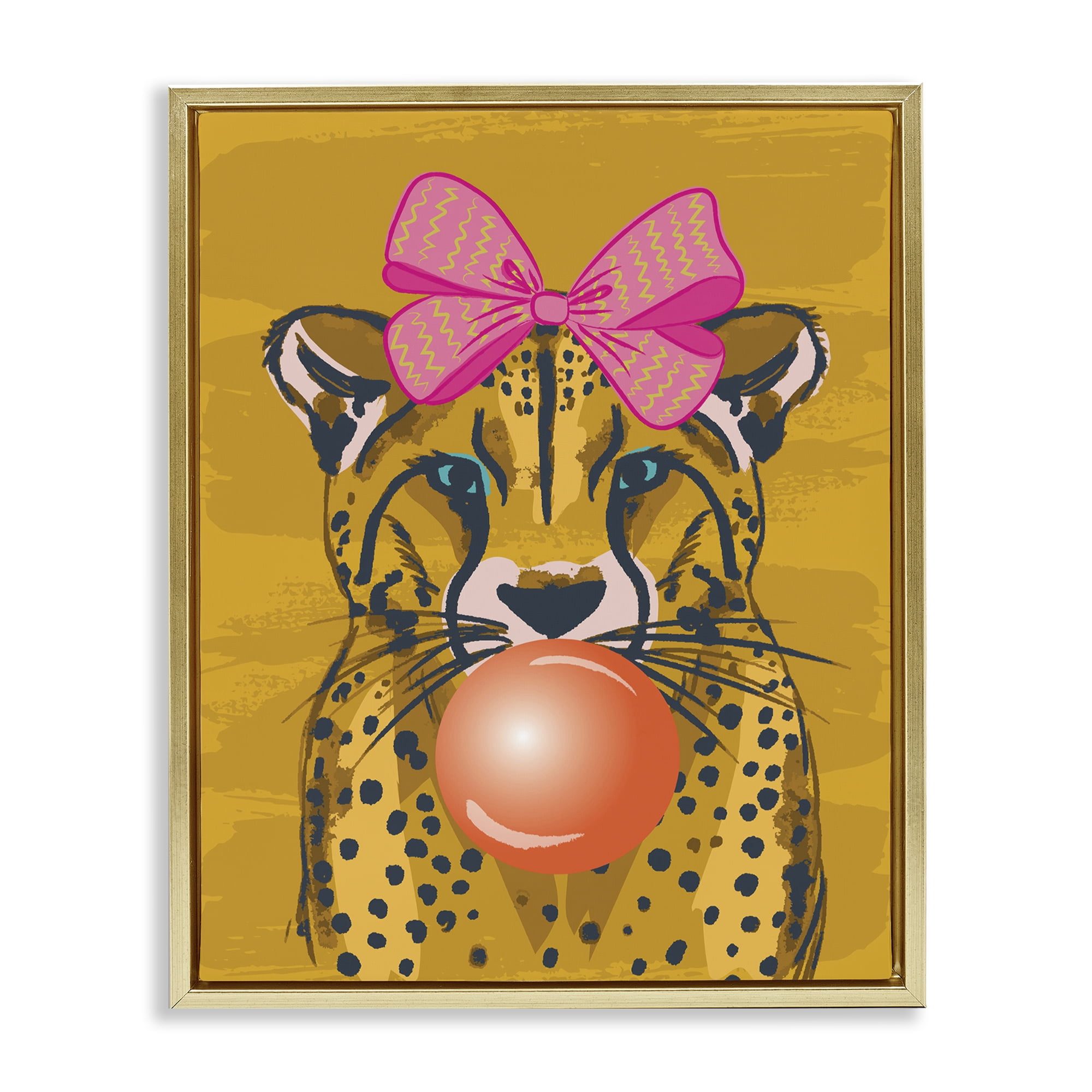 Stupell Industries Trendy Cheetah & Bow Animals Painting Gold Floater Framed Canvas Art Print Wall Art, 25 x 31