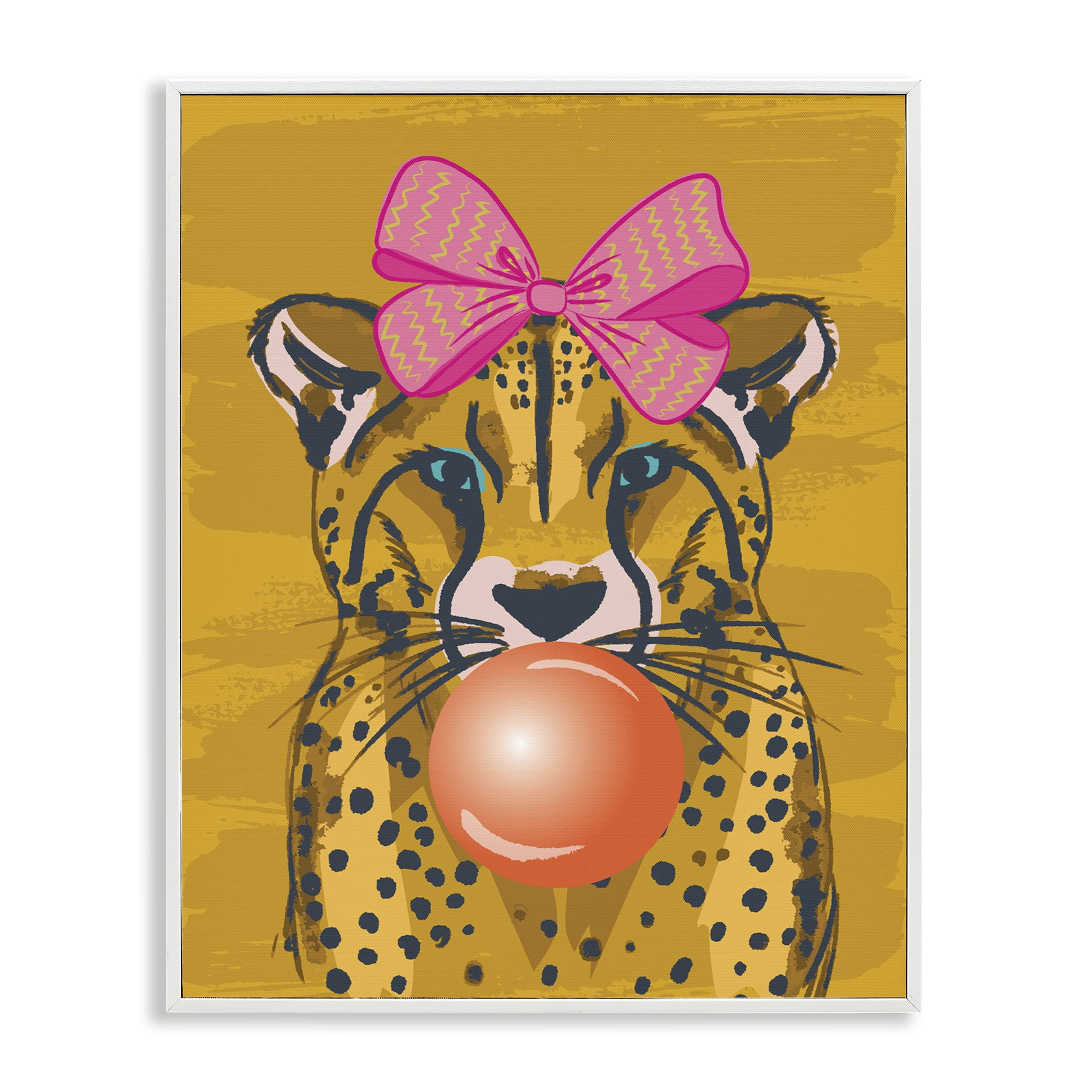 Stupell Industries Trendy Cheetah & Bow Animals Painting White Framed Art Print Wall Art, 11 x 14