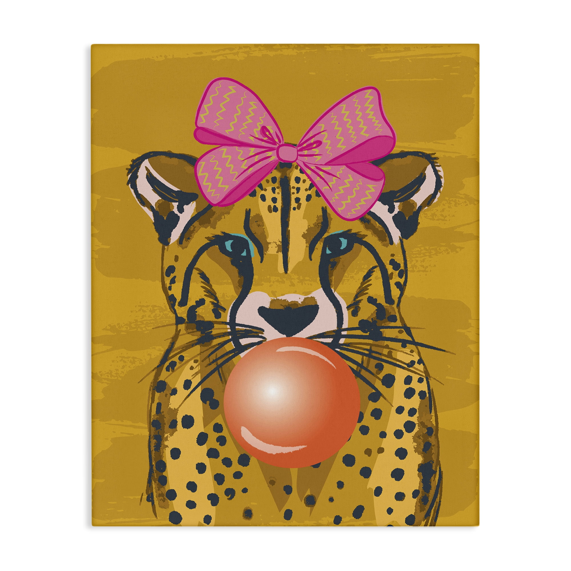Stupell Industries Trendy Cheetah & Bow Animals Painting Wrapped Canvas Art Print Wall Art, 16 x 20