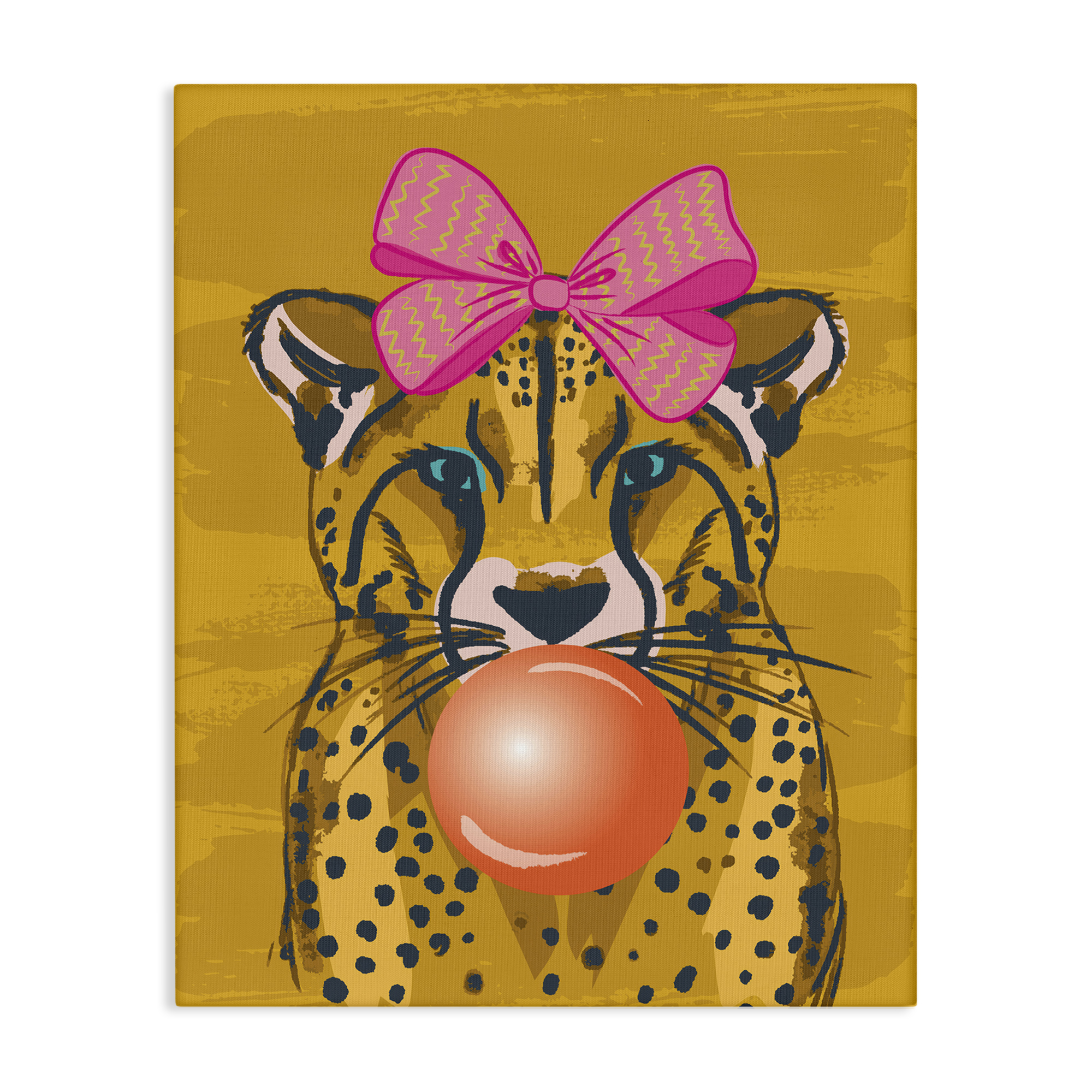 Stupell Industries Trendy Cheetah & Bow Animals Painting Wrapped Canvas Art Print Wall Art, 36 x 48