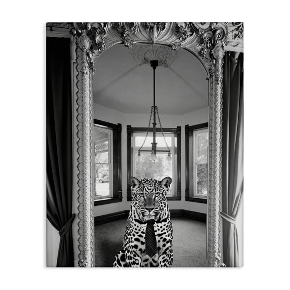 Stupell Industries Trendy Cheetah & Ornate Mirror Architecture Painting Wrapped Canvas Canvas Art Print Wall Art, 30 x 40