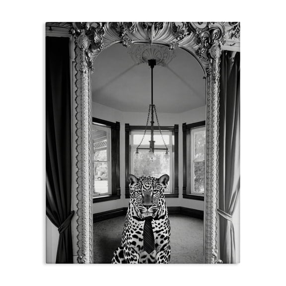 Stupell Industries Trendy Cheetah & Ornate Mirror Architecture Painting Wrapped Canvas Canvas Art Print Wall Art, 36 x 48