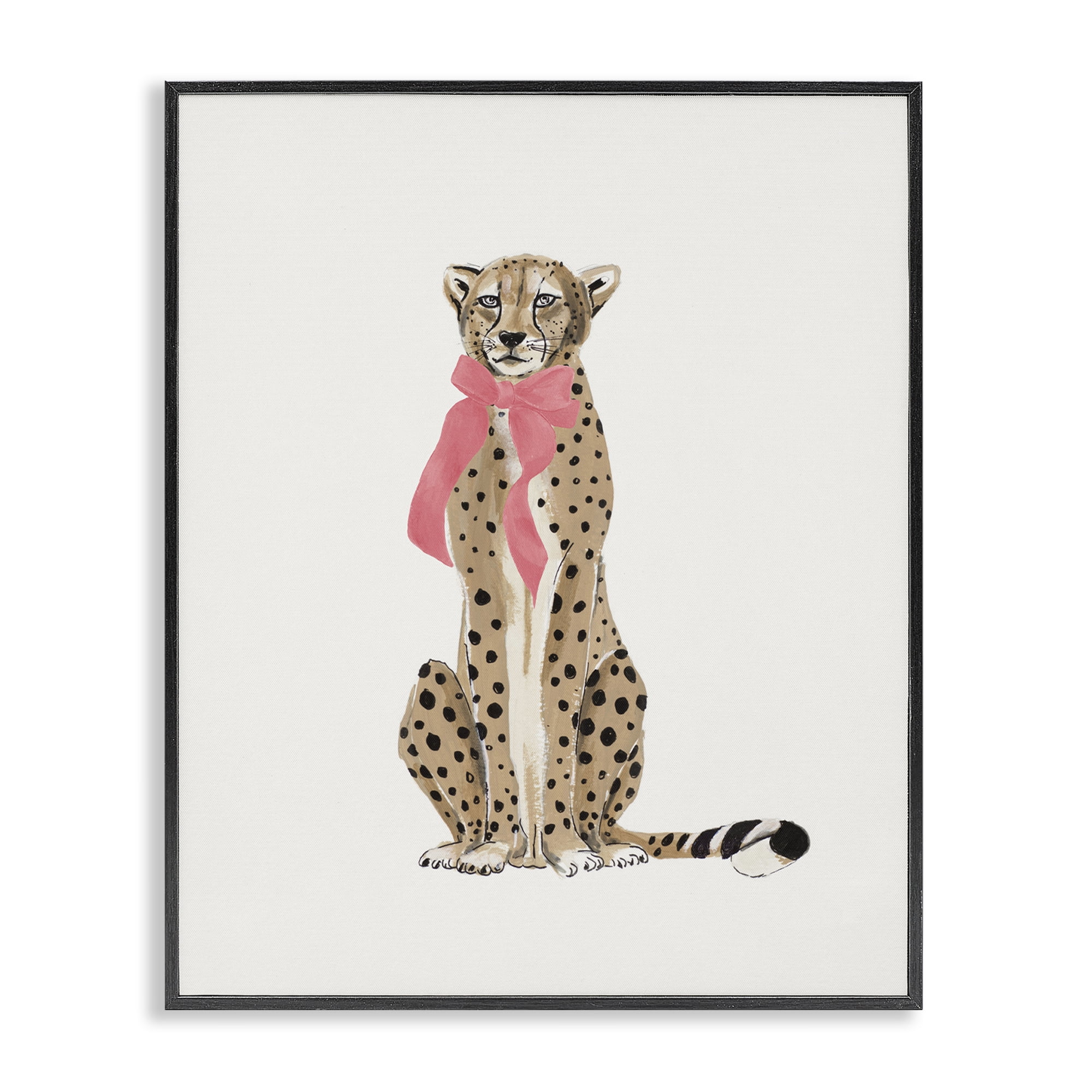 Stupell Industries Trendy Cheetah with Ribbon Animals Painting Black Framed Art Print Wall Art, 16 x 20
