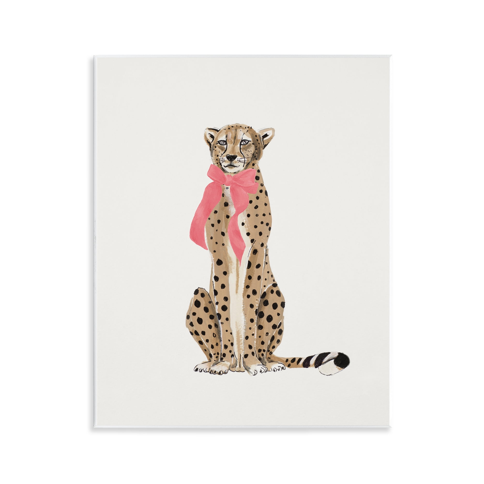 Stupell Industries Trendy Cheetah with Ribbon Animals Painting Unframed Art Print Wall Art, 11 x 14