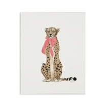 Stupell Industries Trendy Cheetah with Ribbon Animals Painting Unframed Art Print Wall Art, 11 x 14