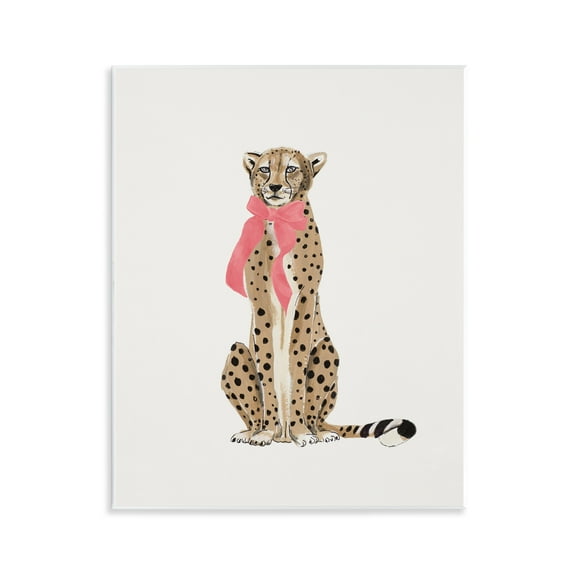 Stupell Industries Trendy Cheetah with Ribbon Animals Painting Unframed Art Print Wall Art, 11 x 14