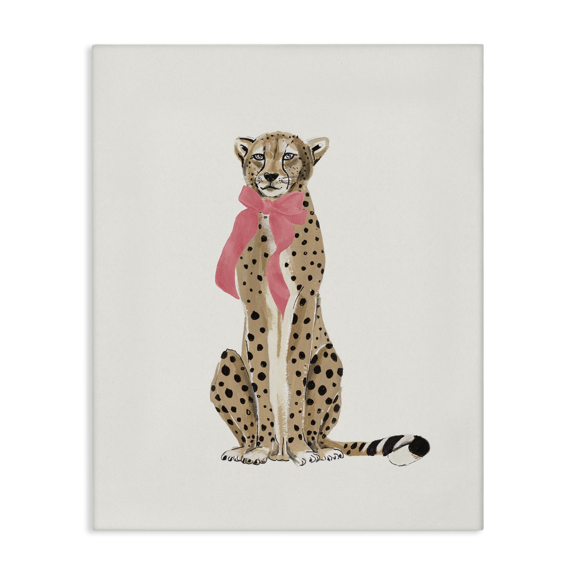 Stupell Industries Trendy Cheetah with Ribbon Animals Painting Wrapped Canvas Art Print Wall Art, 24 x 30