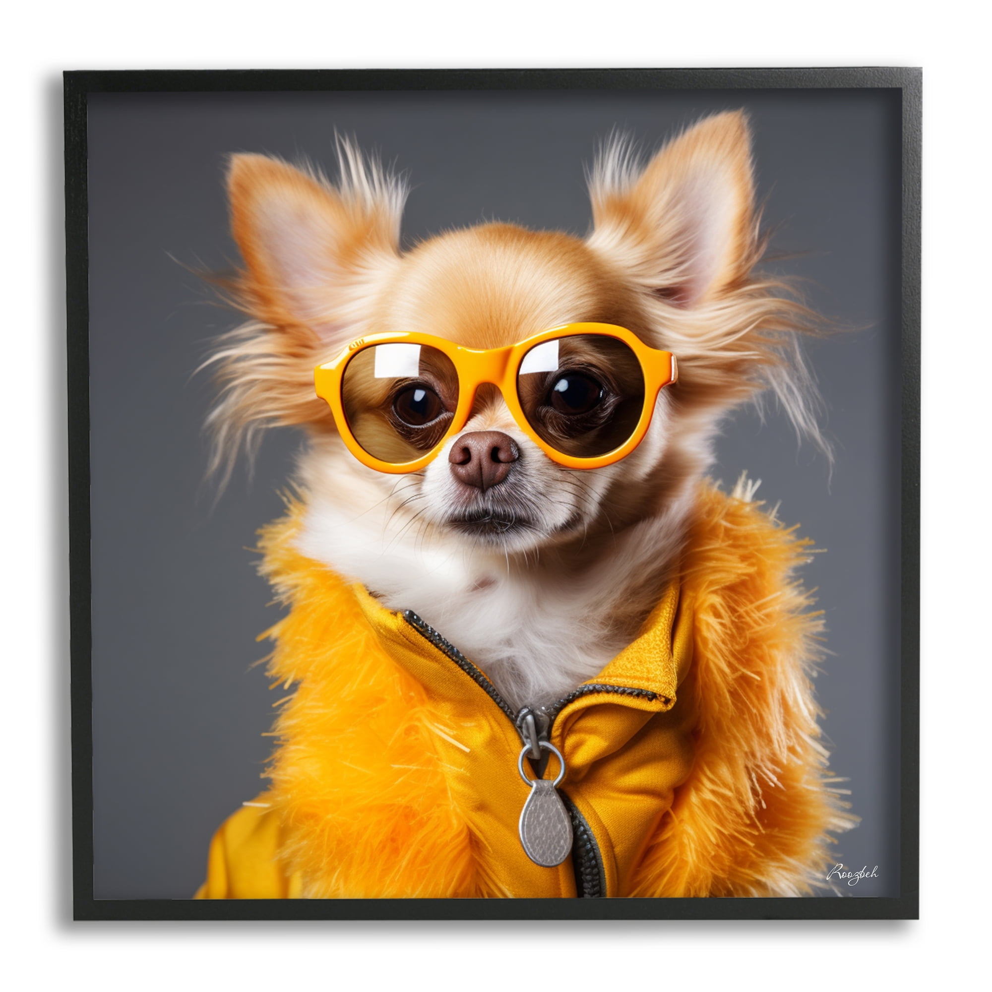 Stupell Industries Trendy Chihuahua Portrait Animals & Insects Painting Black Framed Art Print Wall Art, 12 x 12