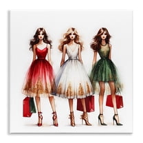 Stupell Industries Trendy Christmas Girls Holiday Painting Unframed Art Prints Wall Art, 12 x 12