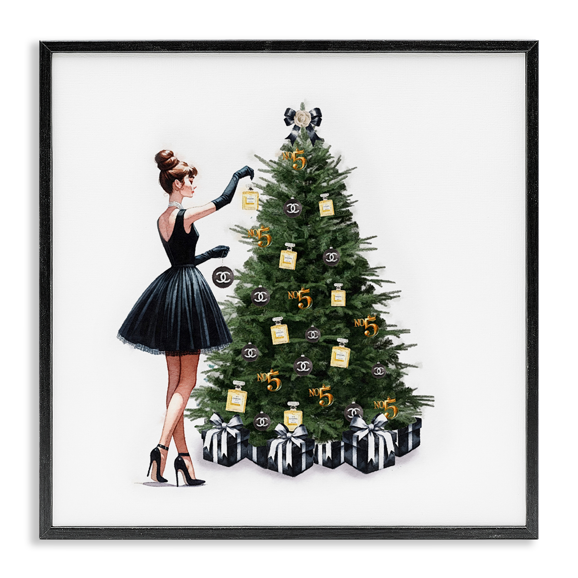 Stupell Industries Trendy Christmas Tree Holiday Painting Black Framed Art Prints Wall Art, 24 x 24