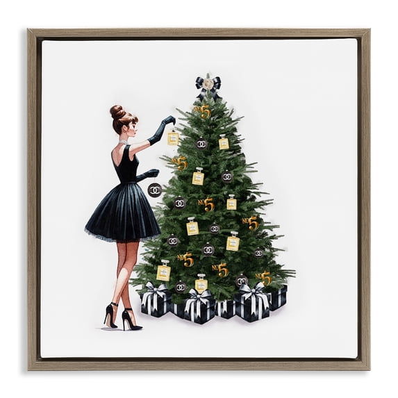 Stupell Industries Art Deco Trendy Christmas Tree Brown Floating Frame Canvas Art, 18 x 18, by Amanda Greenwood