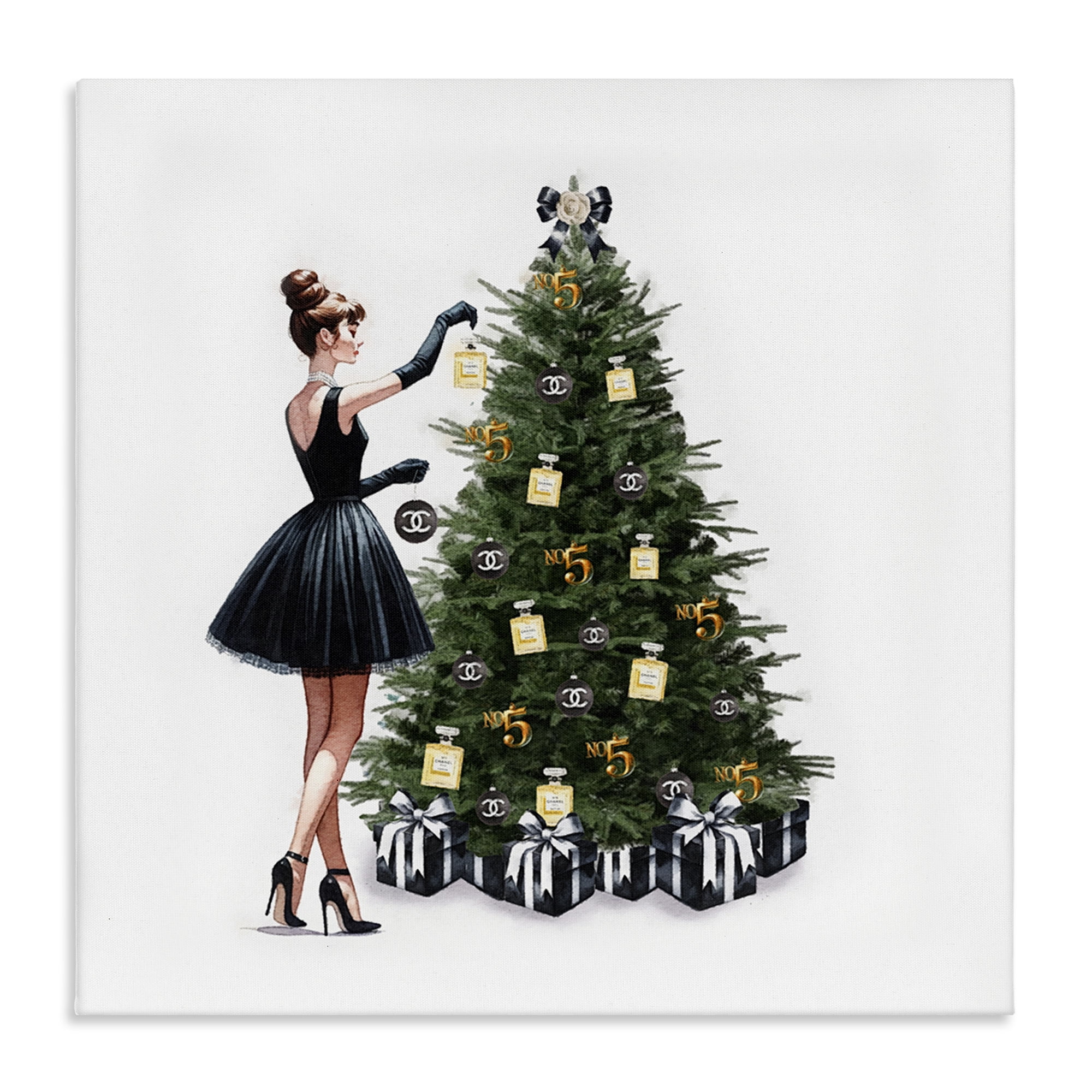 Stupell Industries Trendy Christmas Tree Holiday Painting Gallery Wrapped Canvas Art Prints Wall Art, 17 x 17
