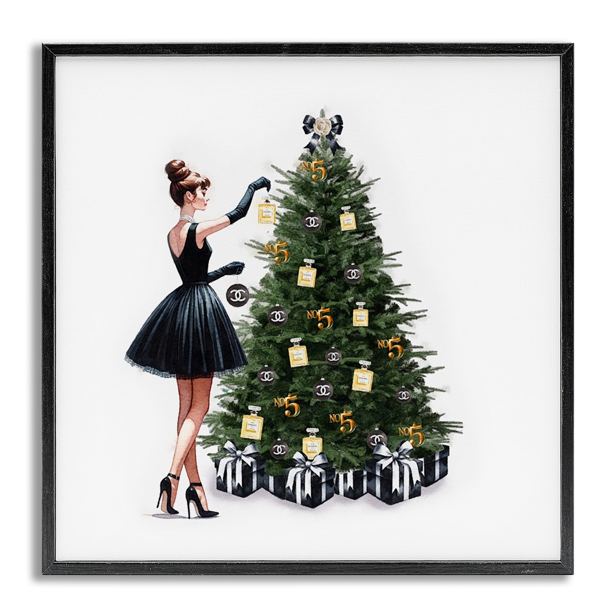 Stupell Industries Trendy Christmas Tree Holiday Painting Gray Framed Art Prints Wall Art, 17 x 17