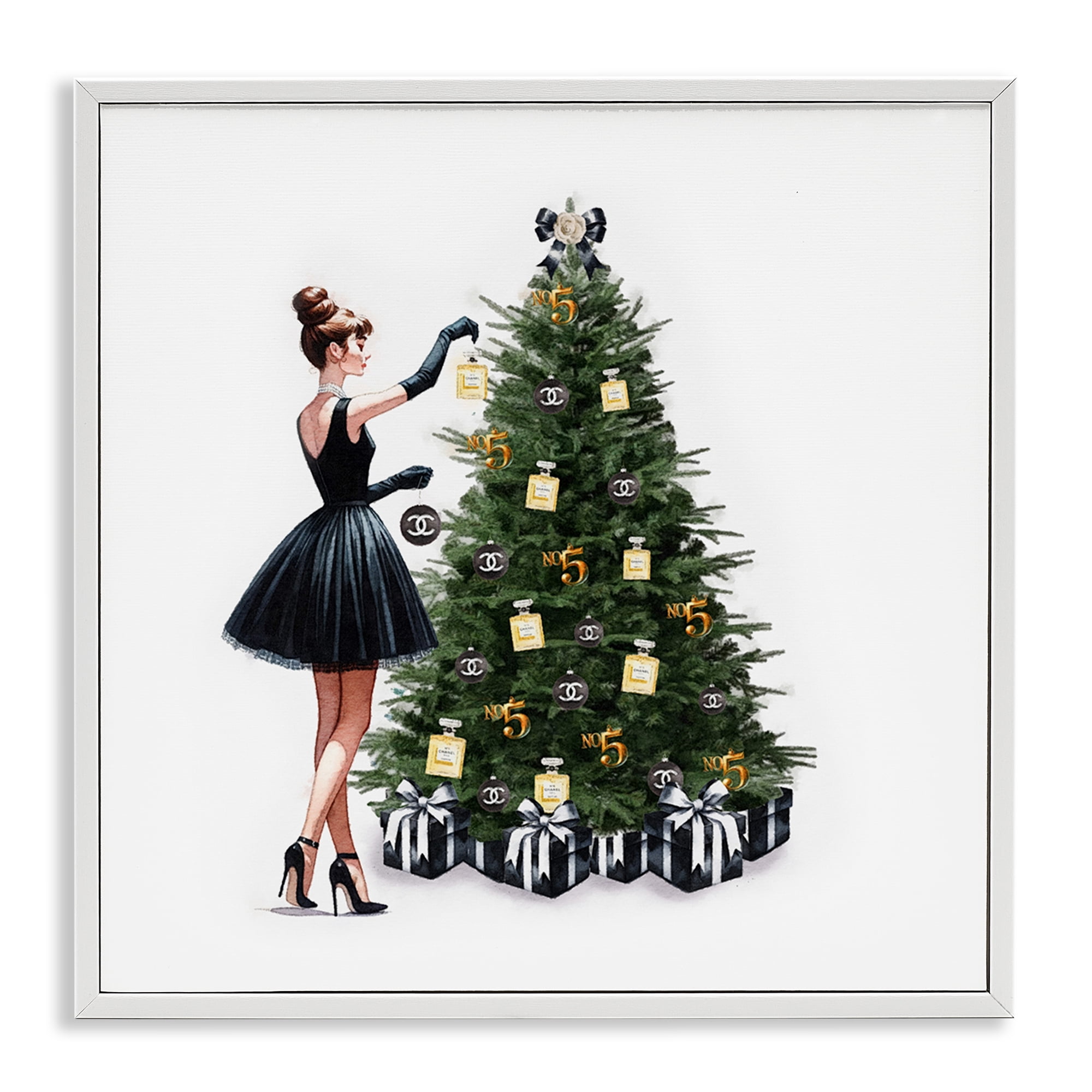 Stupell Industries Trendy Christmas Tree Holiday Painting White Framed Art Prints Wall Art, 17 x 17