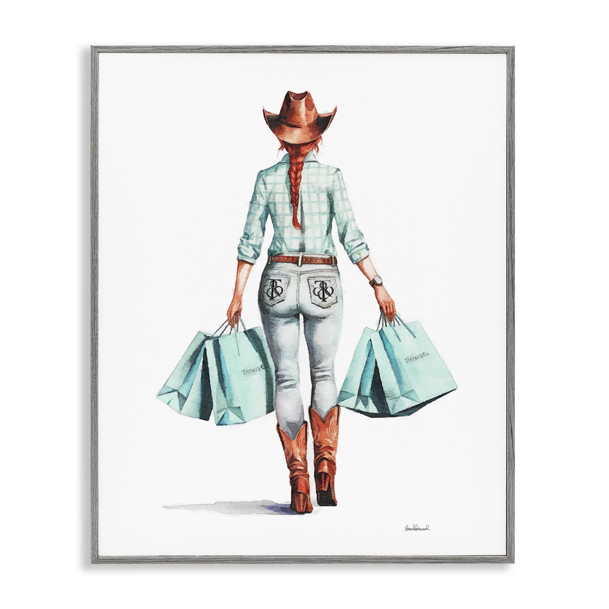 Stupell Industries Trendy Country Cowgirl People Painting Gray Framed Art Print Wall Art, 24 x 30