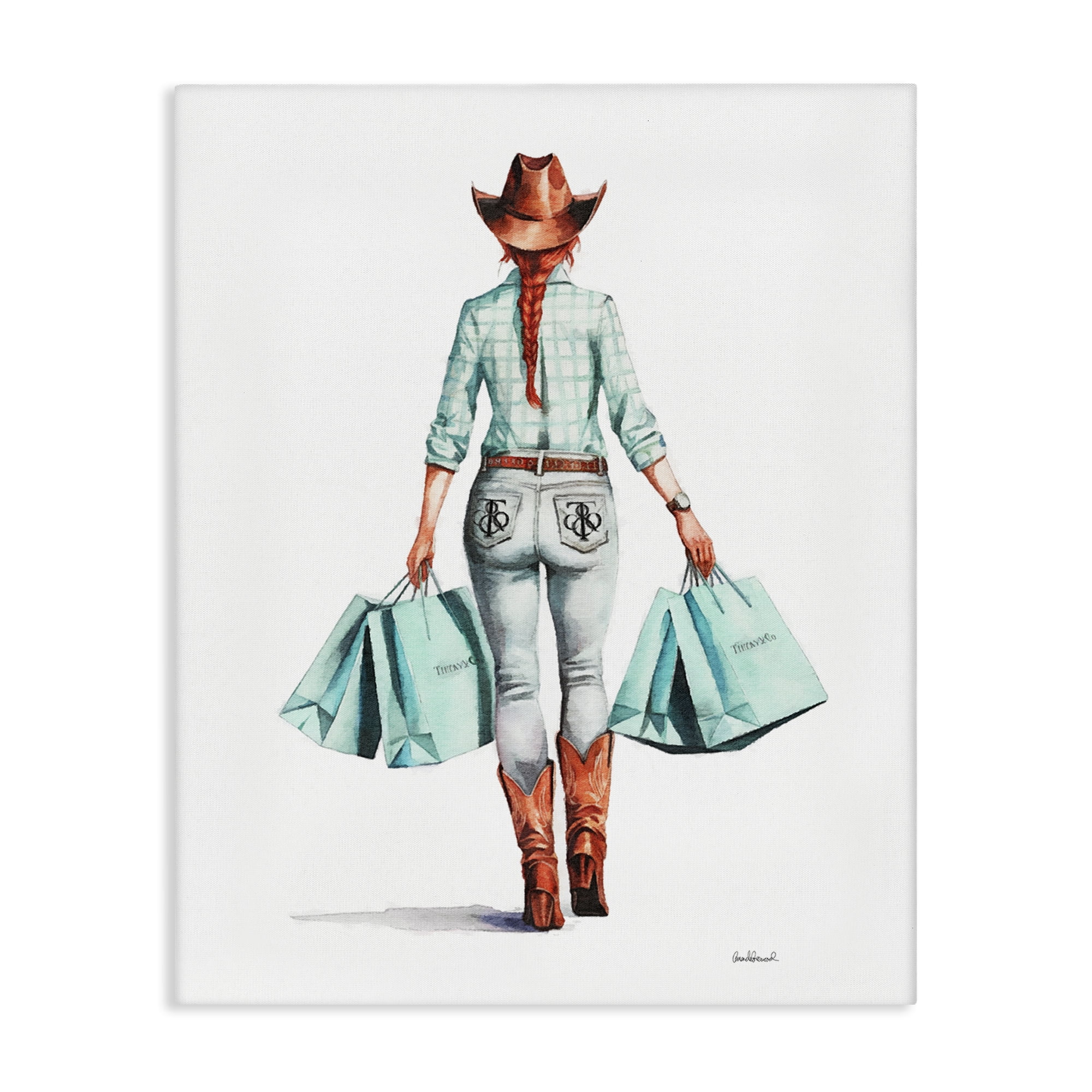 Stupell Industries Trendy Country Cowgirl People Painting Wrapped Canvas Art Print Wall Art, 24 x 30