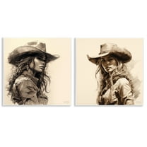 Stupell Industries Trendy Cowgirl Beauties People Painting Unframed Art Print Wall Art, 12 x 12, Set of 2