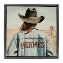 Stupell Industries Trendy Cowgirl in Desert People Painting Black Floater Framed Canvas Art Print Wall Art, 18 x 18