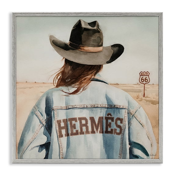 Stupell Industries Southwestern Trendy Cowgirl in Desert Gray Framed Giclee Art, 24 x 24, by Amanda Greenwood