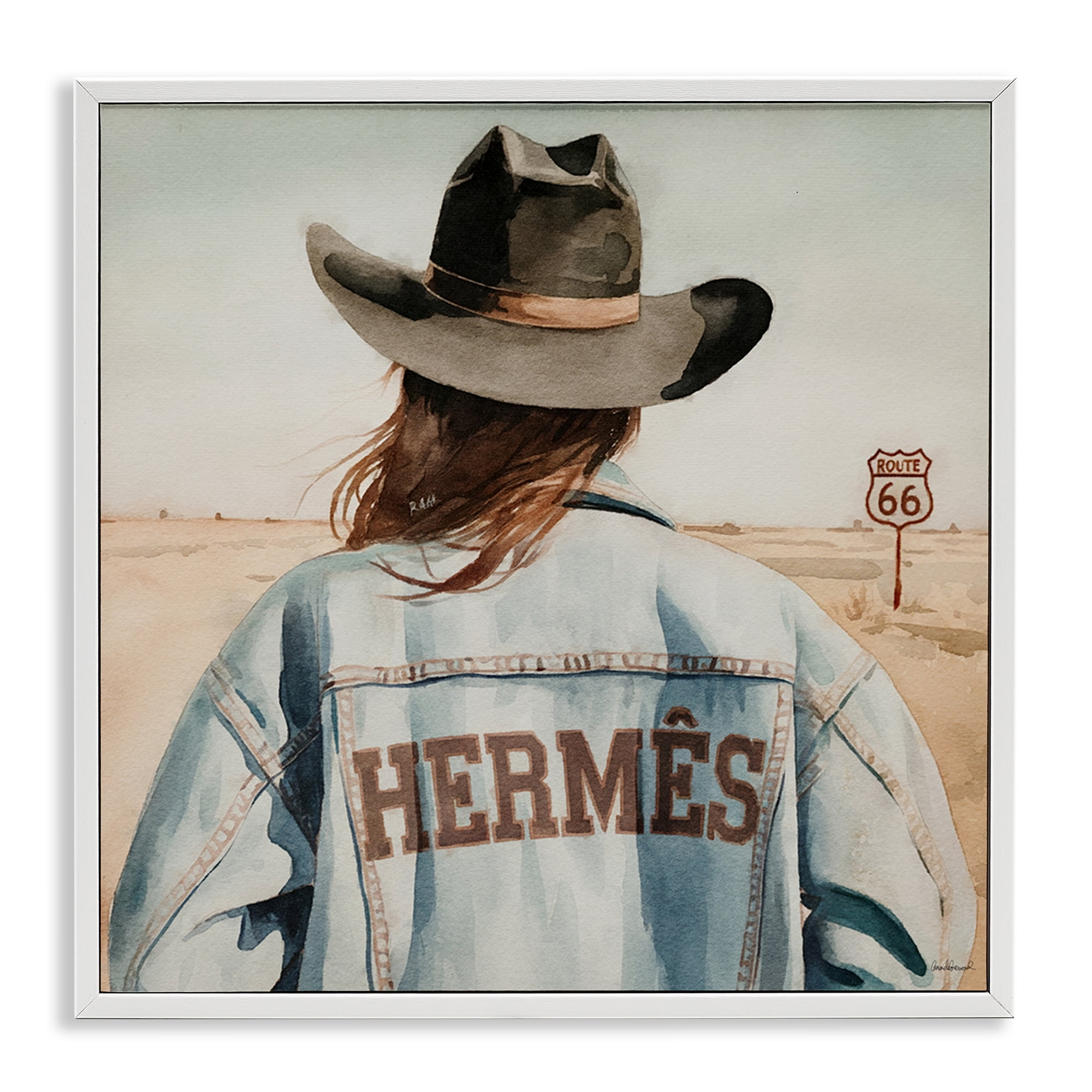 Stupell Industries Trendy Cowgirl in Desert People Painting White Framed Art Print Wall Art, 24 x 24