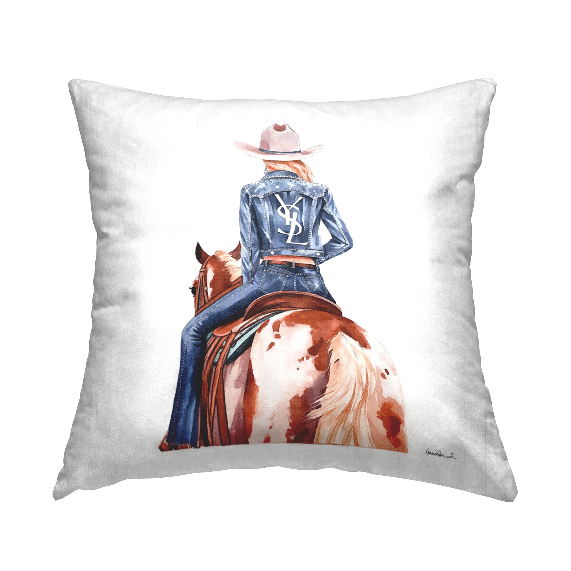 Stupell Industries Trendy Cowgirl on Horse Decorative Printed Throw Pillow Design by Amanda Greenwood.