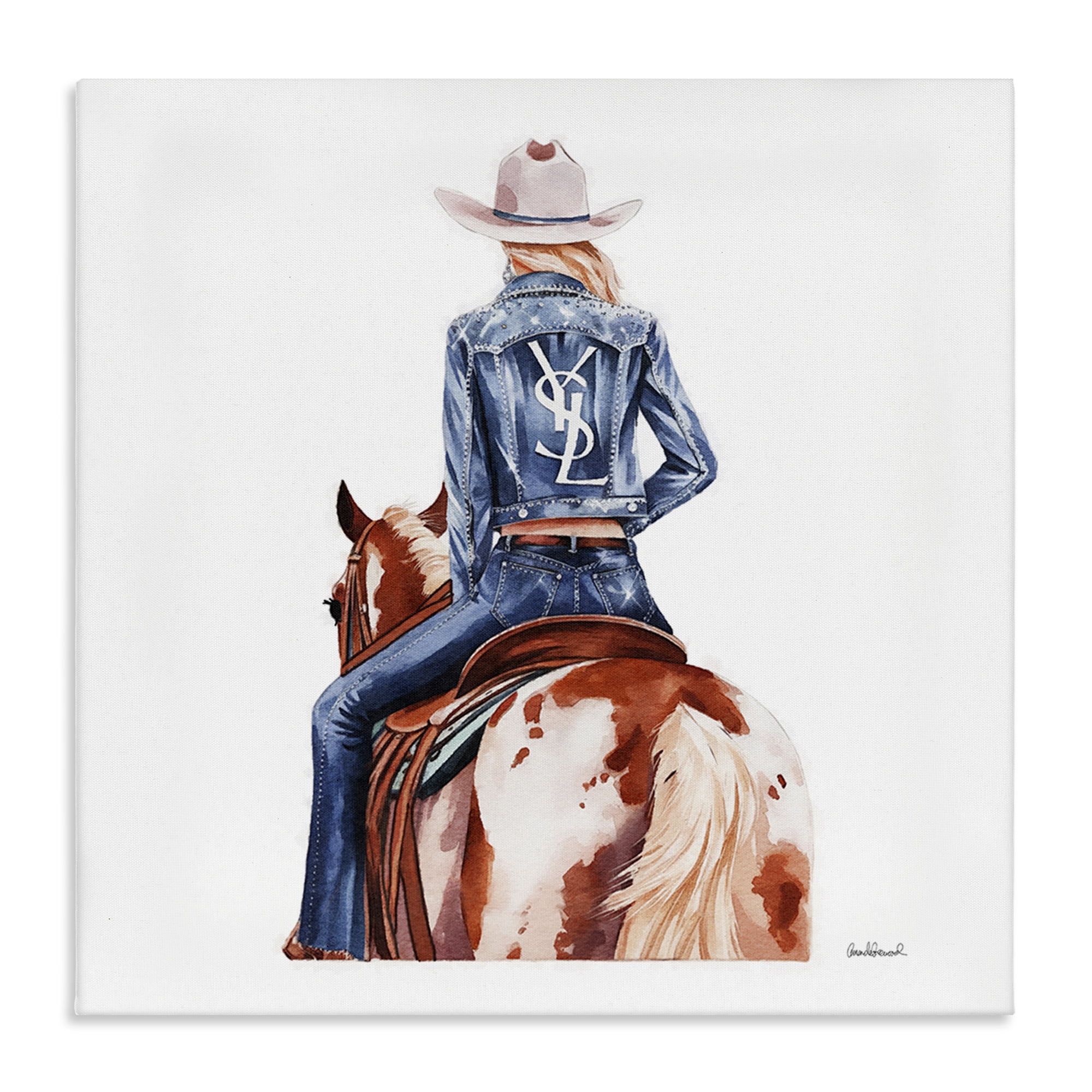 Stupell Industries Trendy Cowgirl on Horse People Painting Wrapped Canvas Art Print Wall Art, 24 x 24