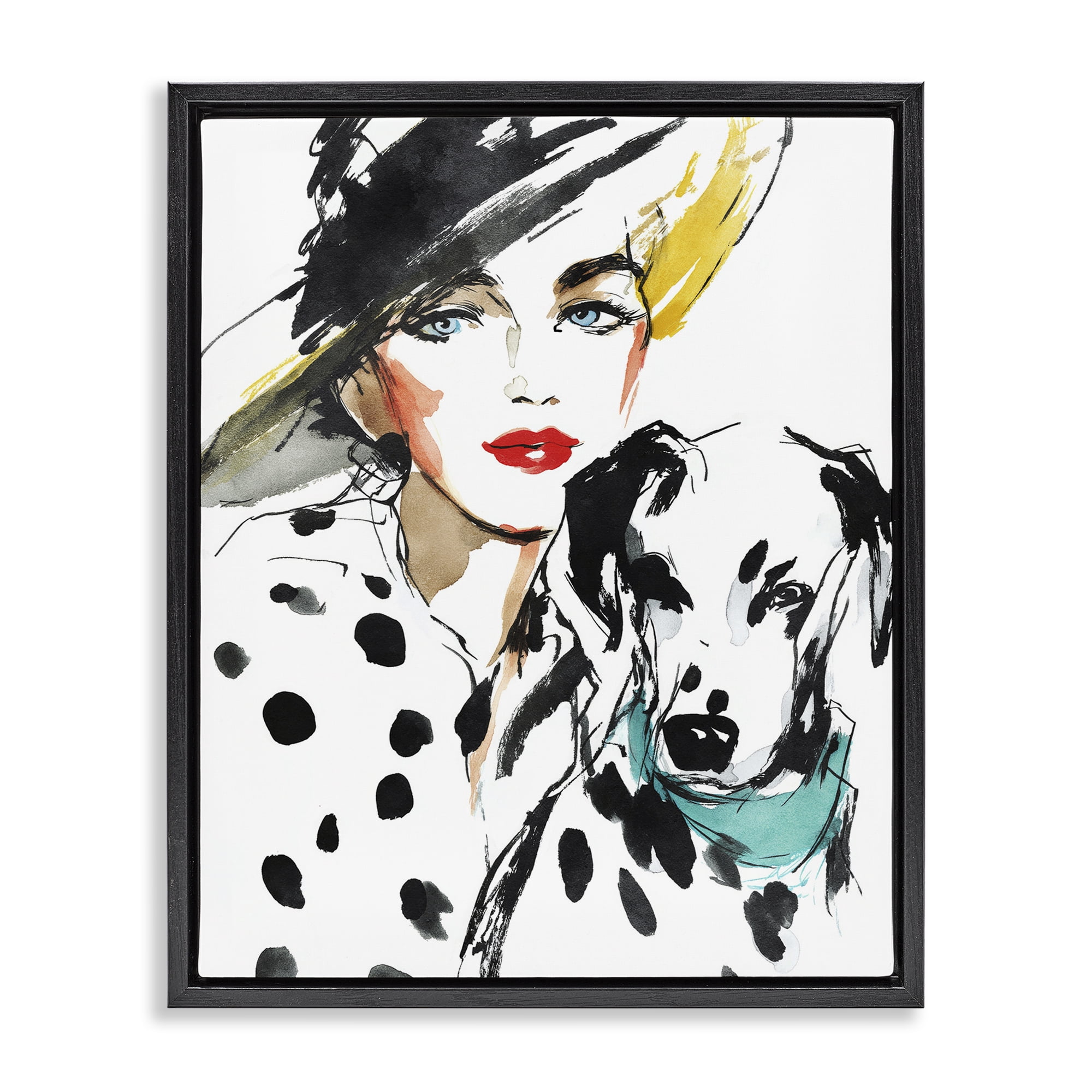 Stupell Industries Trendy Dalmatian Muse Black Framed Floater Canvas Wall Art, design by Svetlana Aleynikova