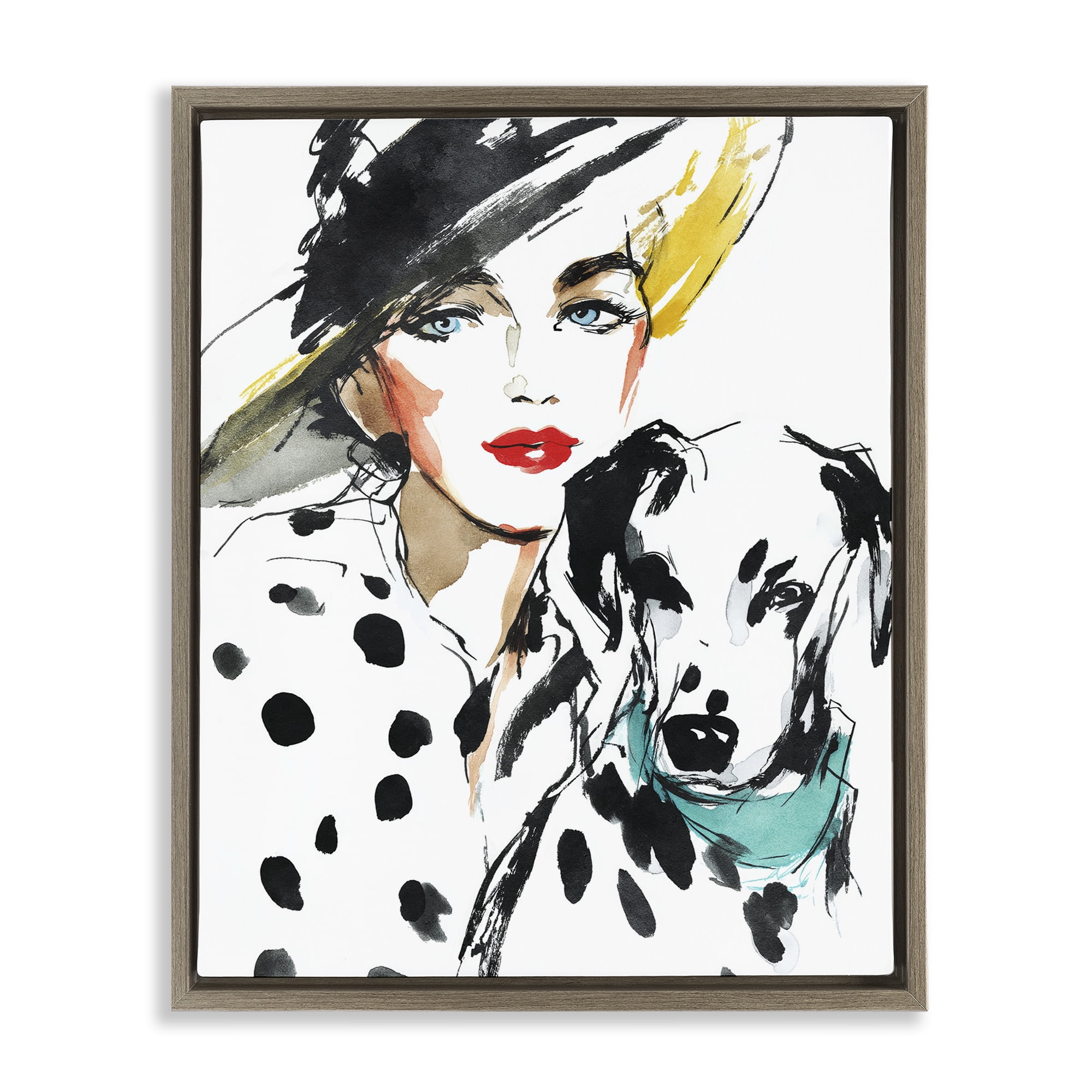 Stupell Industries Trendy Dalmatian Muse Brown Framed Floater Canvas Wall Art, design by Svetlana Aleynikova