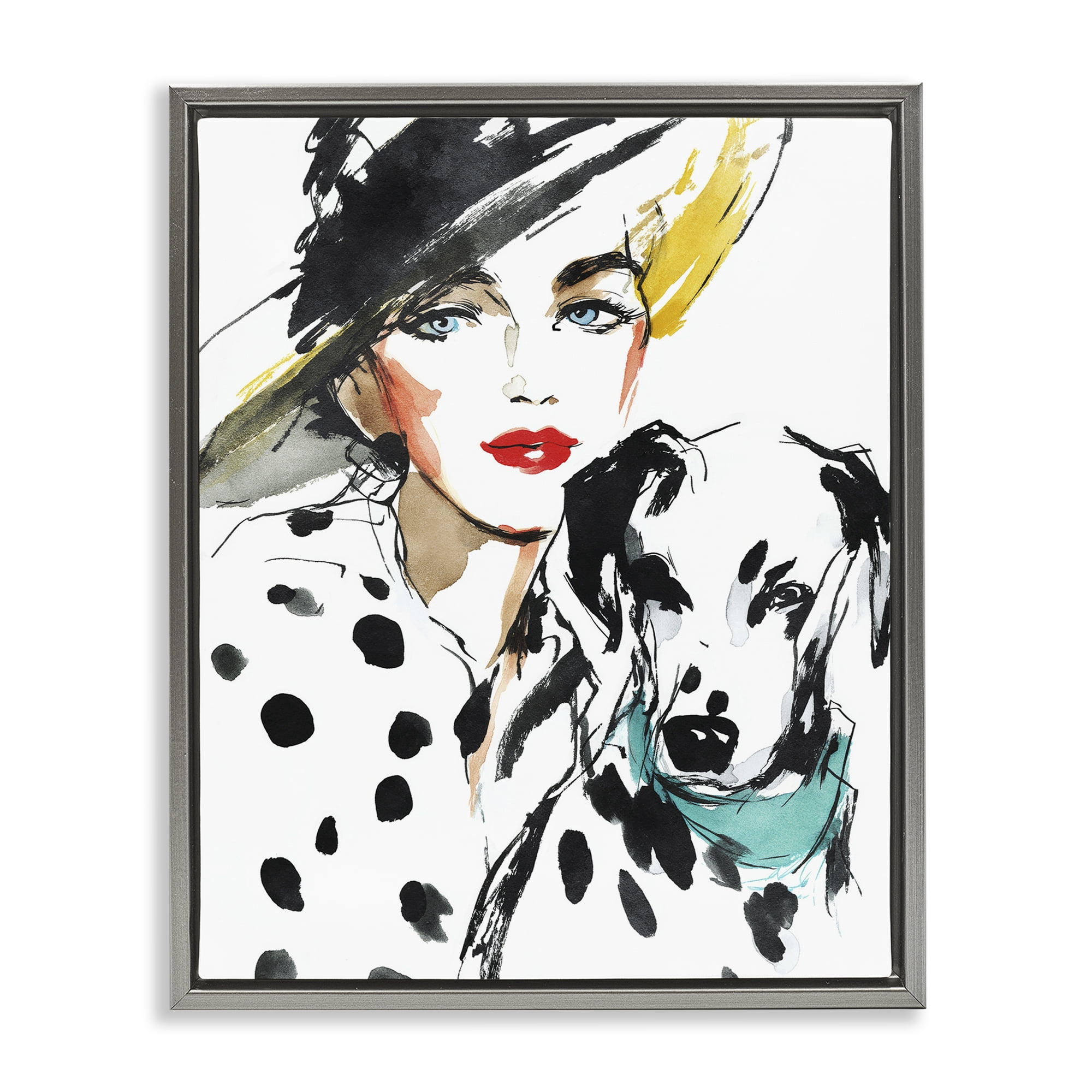 Stupell Industries Trendy Dalmatian Muse Gray Framed Floater Canvas Wall Art, design by Svetlana Aleynikova
