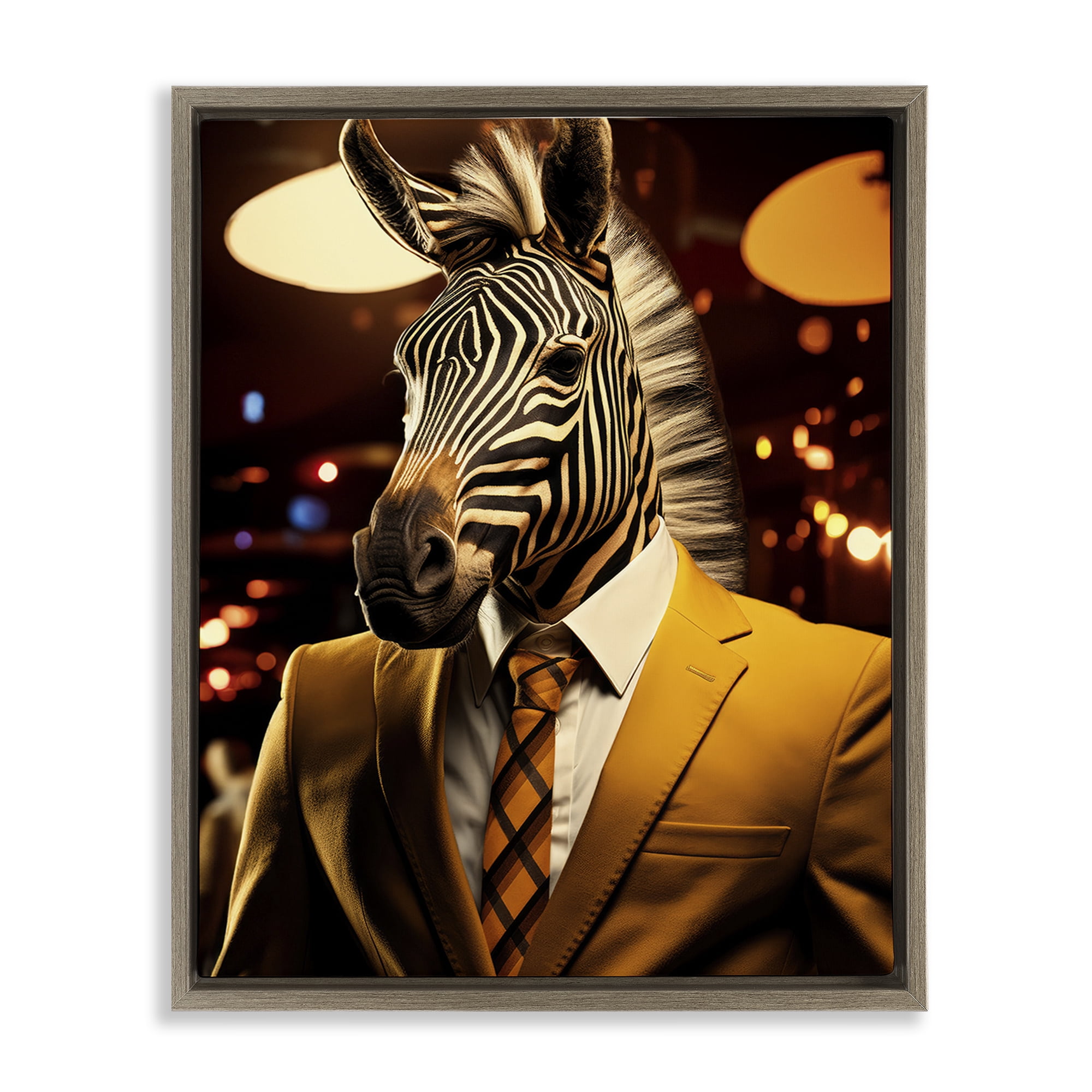 Stupell Industries Trendy Debonair Zebra Brown Framed Floater Canvas Wall Art, design by Ray Powers