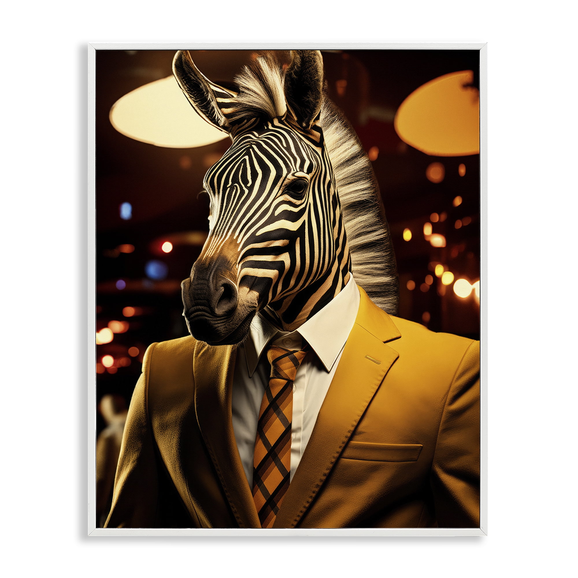 Stupell Industries Trendy Debonair Zebra White Framed Giclee Art, design by Ray Powers