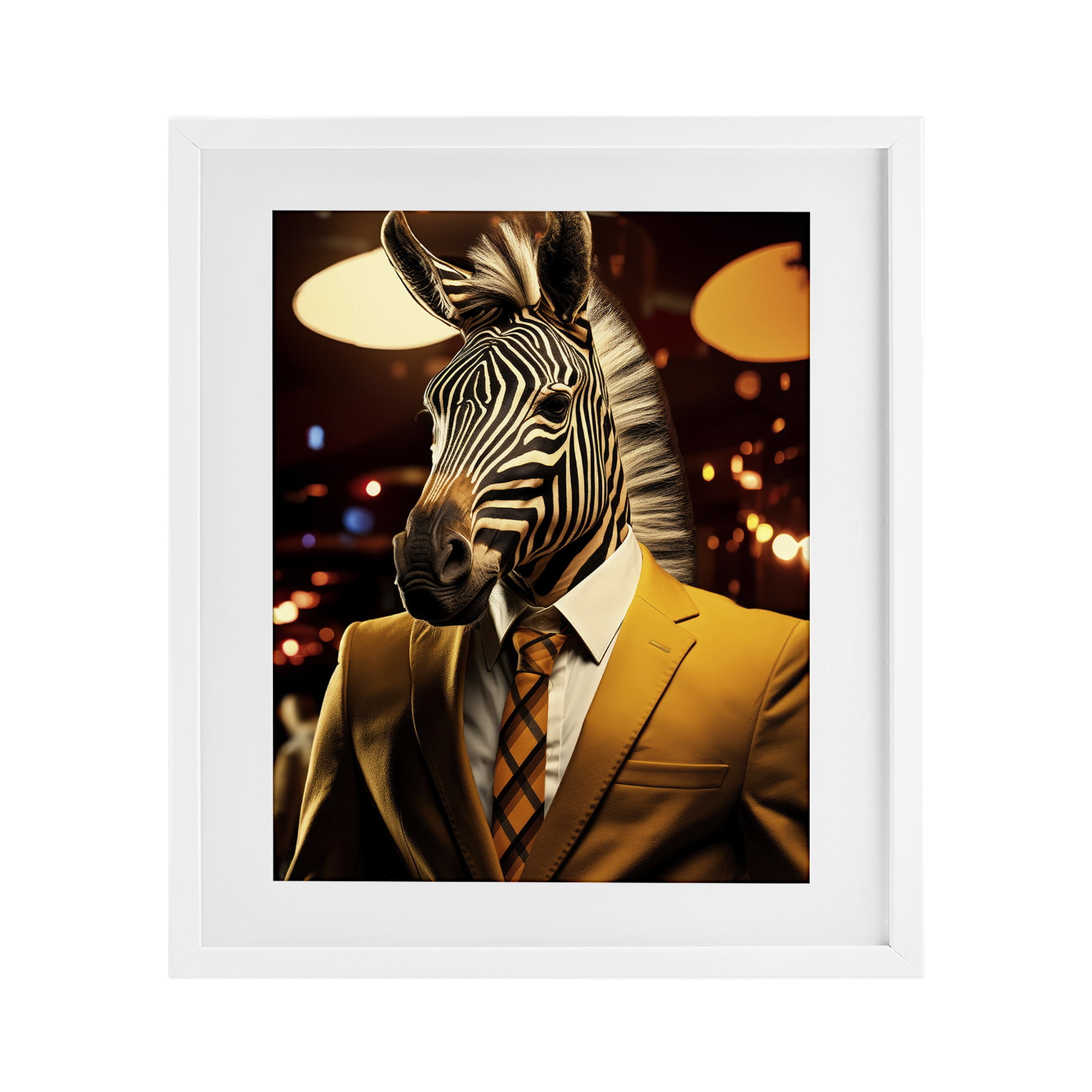 Stupell Industries Trendy Debonair Zebra White Framed Print Under Glass, design by Ray Powers