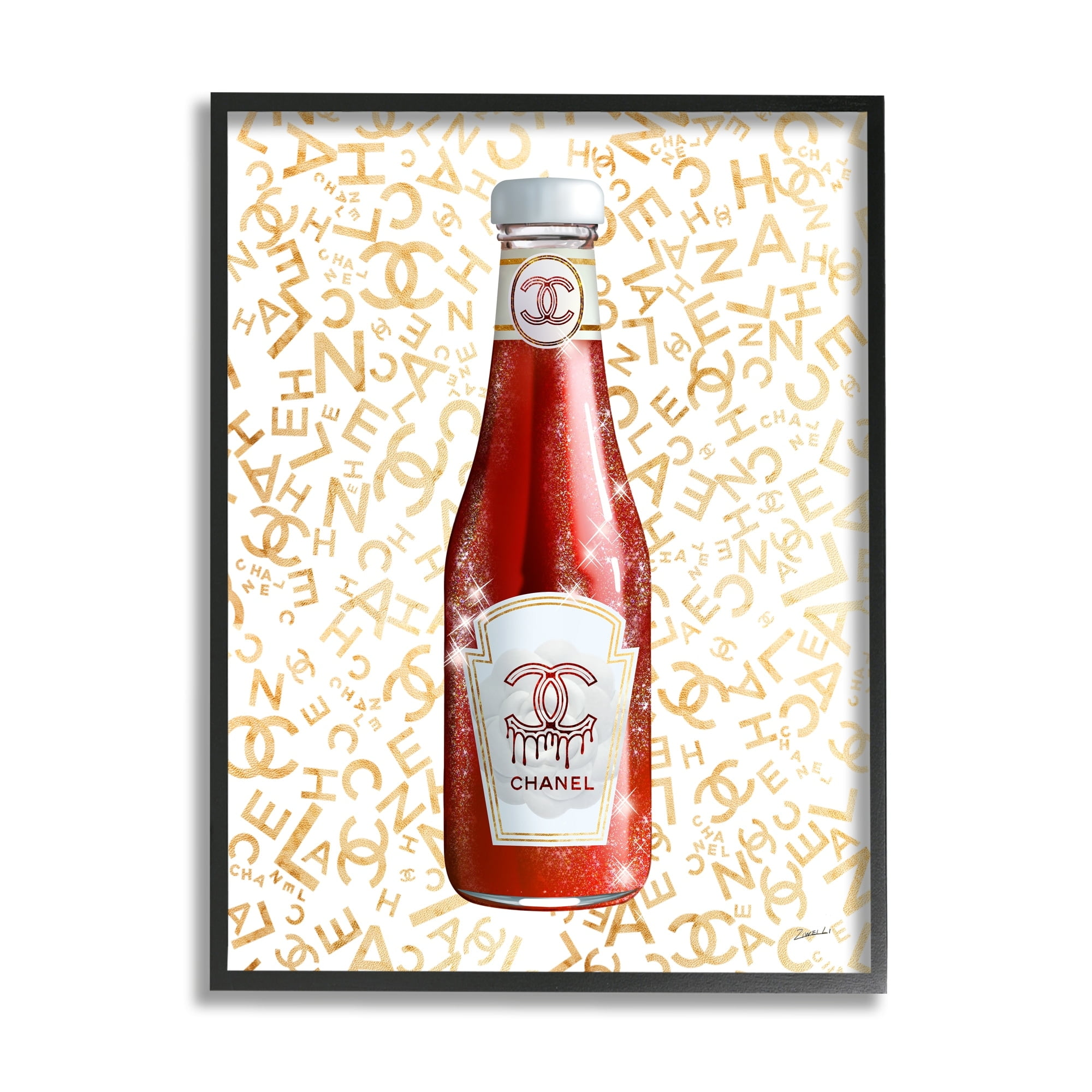 Stupell Industries Trendy Diner Ketchup Condiment Luxury Fashion Pattern Graphic Art Black Framed Art Print Wall Art, Design by Ziwei Li
