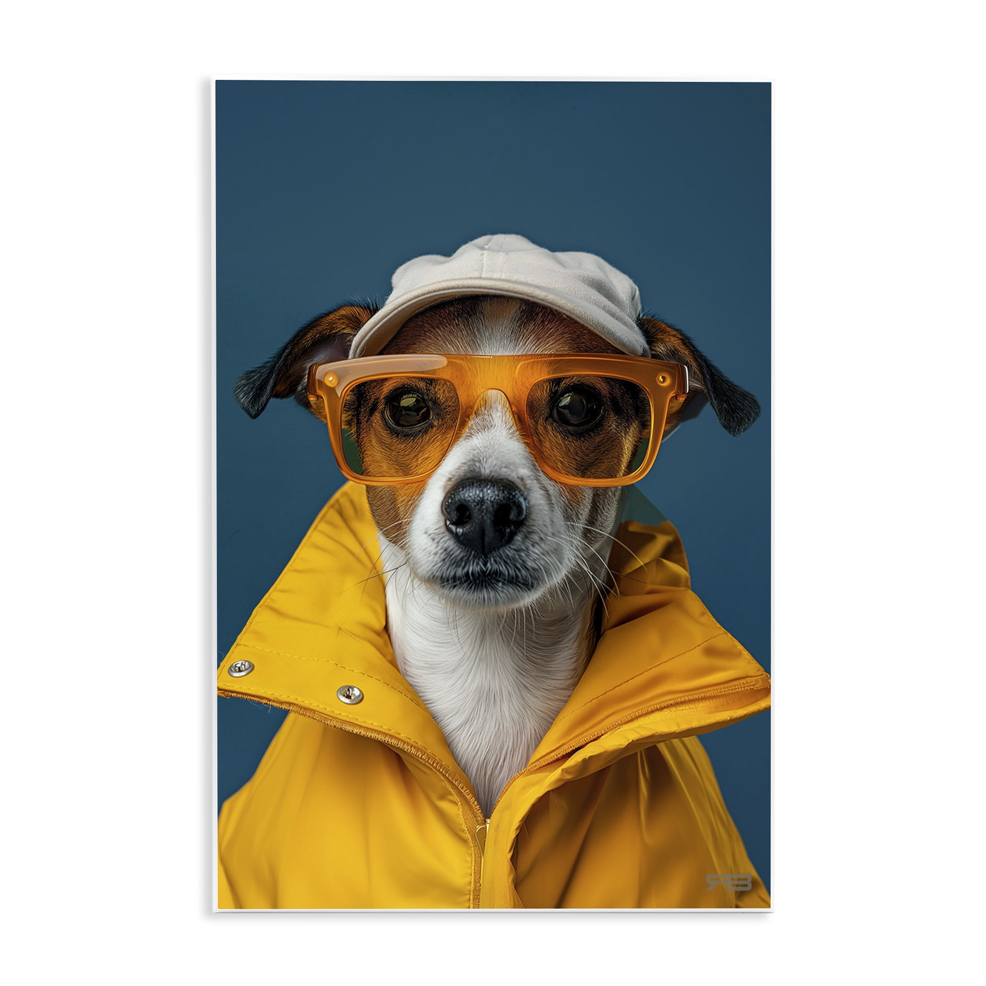 Trendy Dog in Yellow Raincoat Art Print on MDF