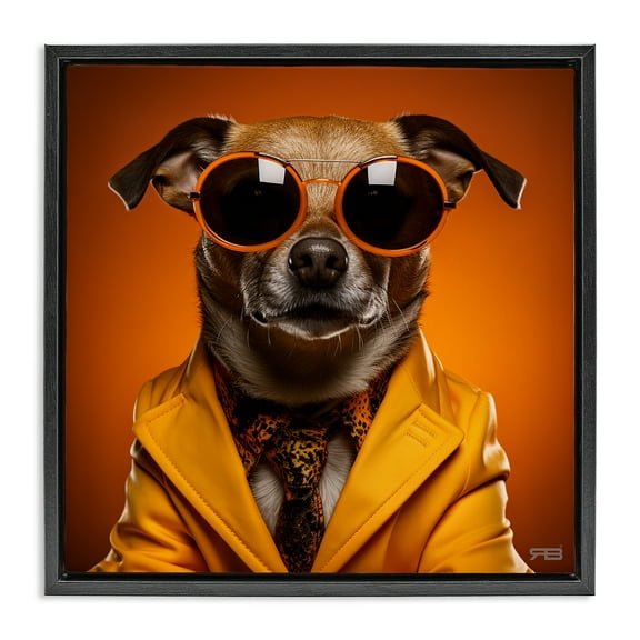 Stupell Industries Trendy Dog Yellow Suit Animals & Insects Painting Black Floater Framed Canvas Art Print Wall Art, 18 x 18