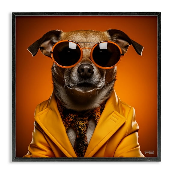Stupell Industries Trendy Dog Yellow Suit Animals & Insects Painting Black Framed Art Print Wall Art, 12 x 12