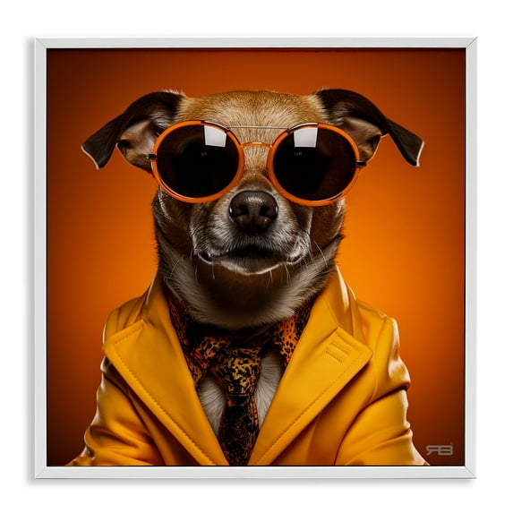 Stupell Industries Trendy Dog Yellow Suit Animals & Insects Painting White Framed Art Print Wall Art, 12 x 12