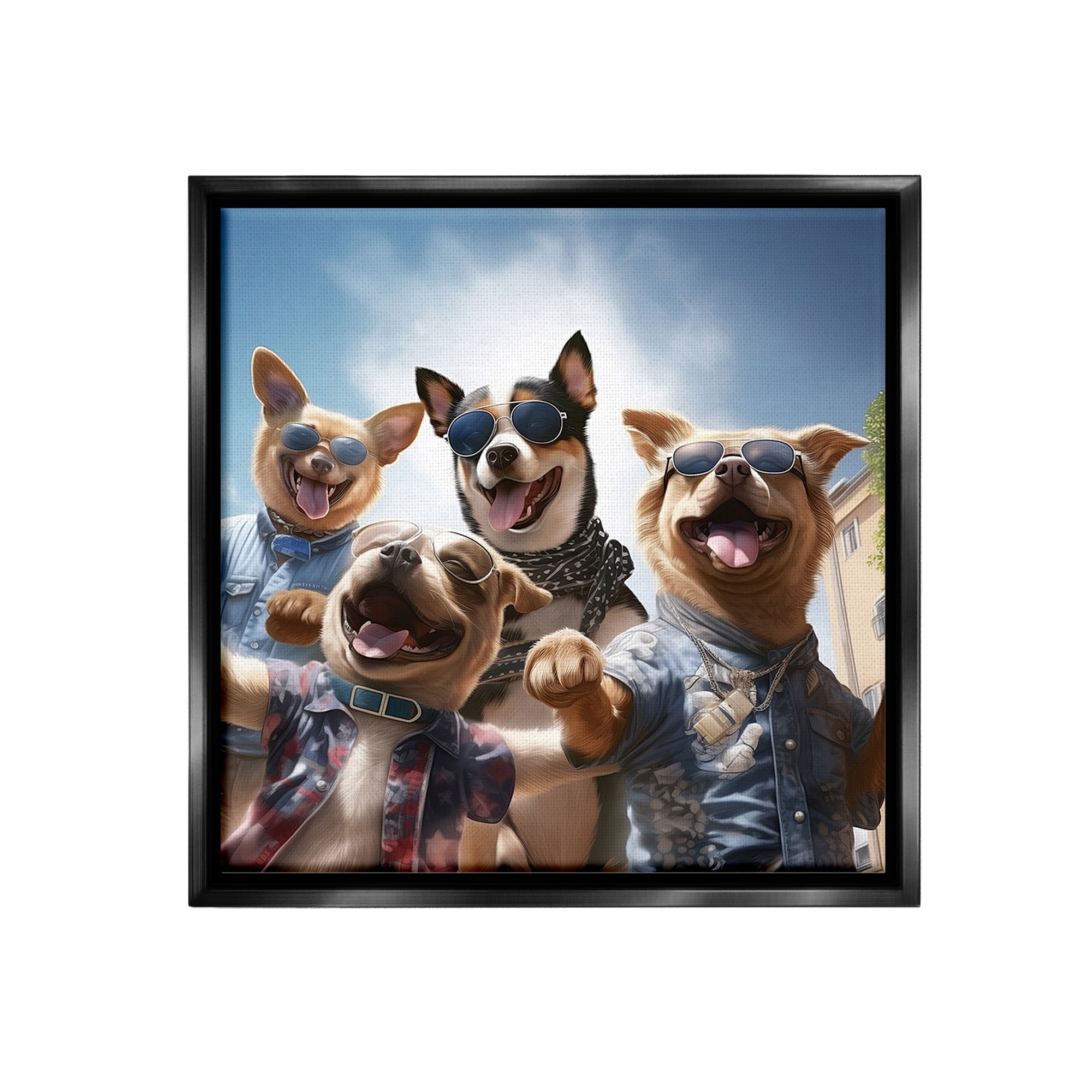 Stupell Industries Trendy Dogs Selfie Animals & Insects Painting Black Floater Framed Canvas Art Print Wall Art, 25 x 25