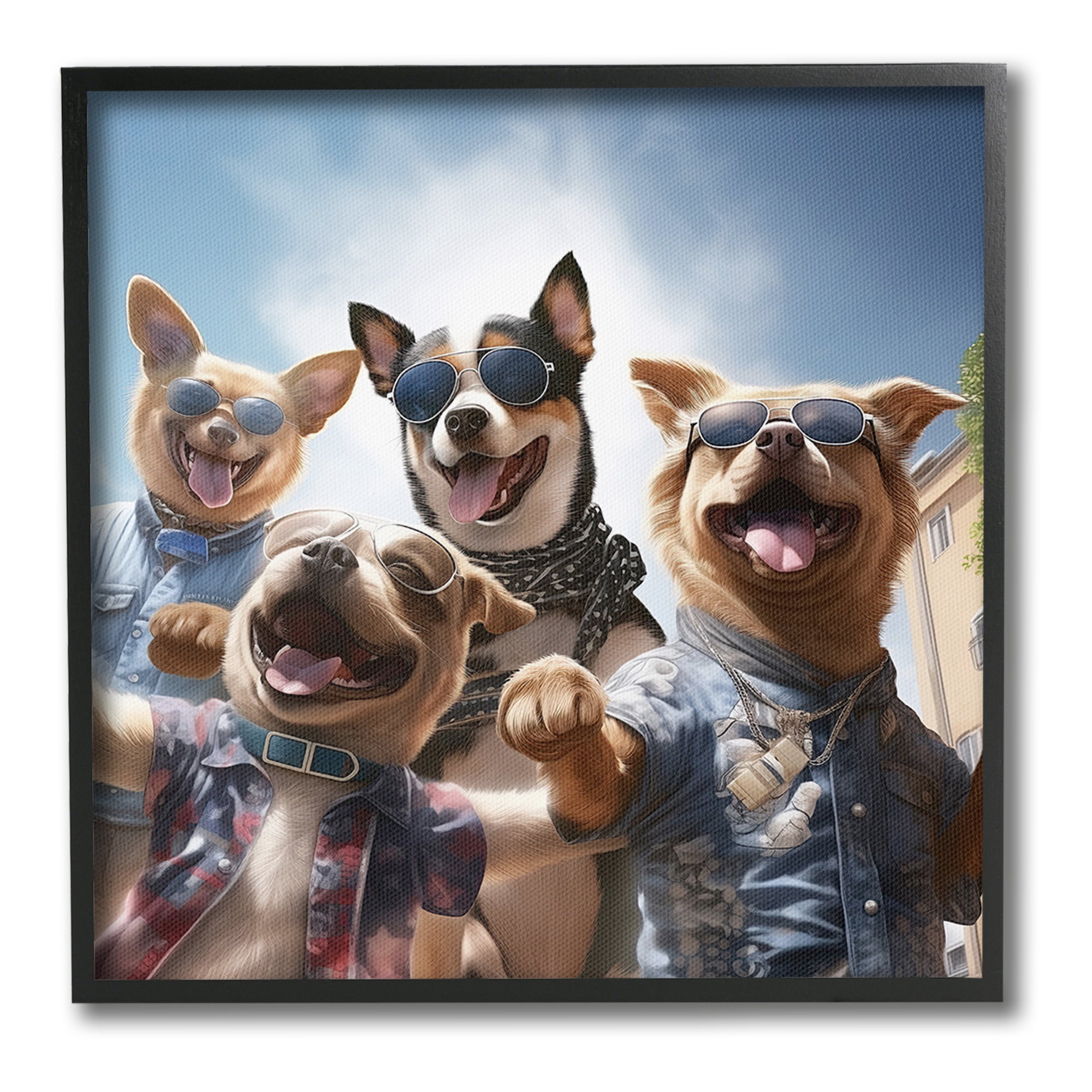 Stupell Industries Trendy Dogs Selfie Animals & Insects Painting Black Framed Art Print Wall Art, 12 x 12