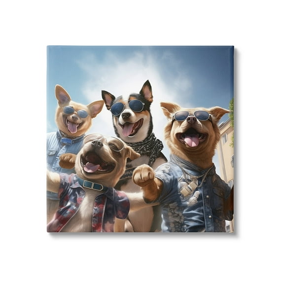 Stupell Industries Trendy Dogs Selfie Animals & Insects Painting Gallery Wrapped Canvas Art Print Wall Art, 17 x 17
