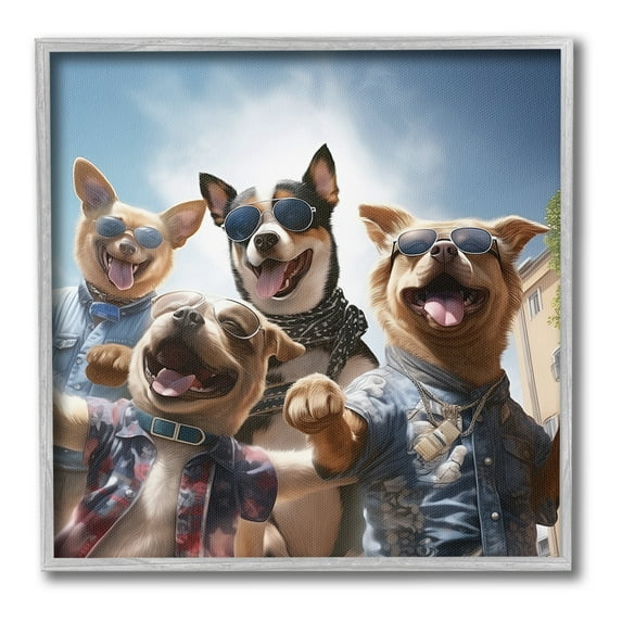 Stupell Industries Trendy Dogs Selfie Animals & Insects Painting Gray Framed Art Print Wall Art, 12 x 12