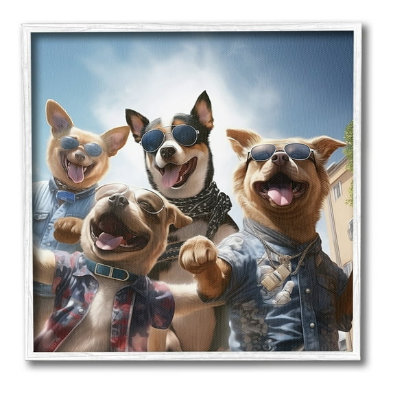 Stupell Industries Trendy Dogs Selfie Animals & Insects Painting White Framed Art Print Wall Art, 17 x 17