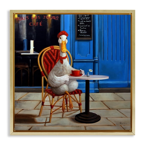 Stupell Industries Trendy Duck at Cafe Animals Painting Gold Floater Framed Canvas Art Print Wall Art, 25 x 25