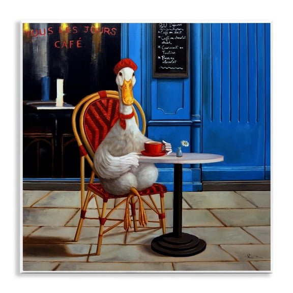Stupell Industries Trendy Duck at Cafe Animals Painting Unframed Art Print Wall Art, 12 x 12