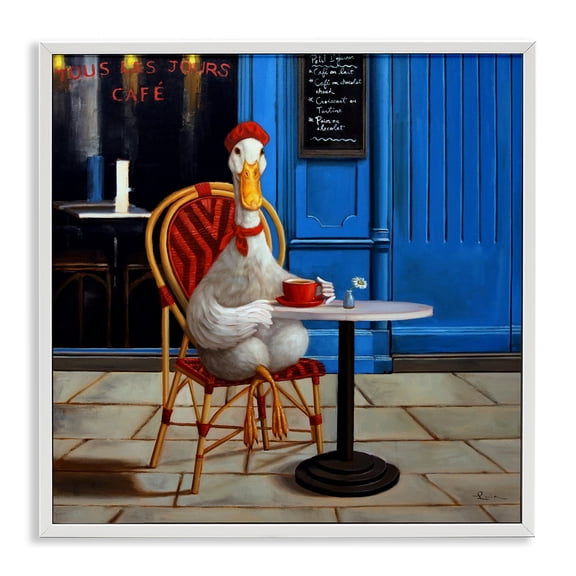 Stupell Industries Trendy Duck at Cafe Animals Painting White Framed Art Print Wall Art, 12 x 12