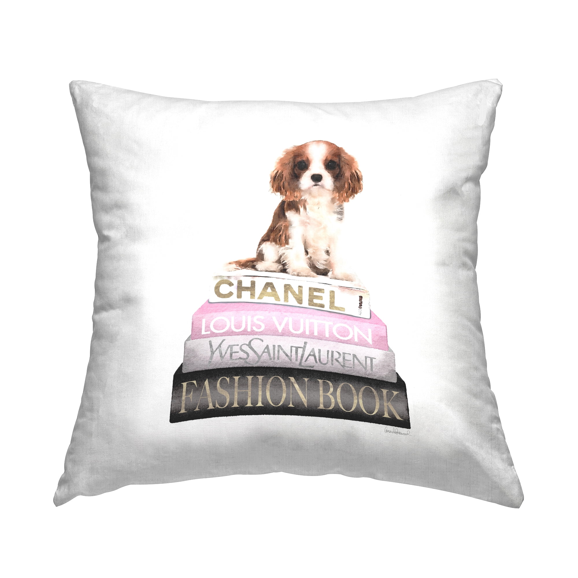 Stupell Industries Trendy Fashion Books Glam Dog Square Decorative Printed Throw Pillow, 18 x 18,