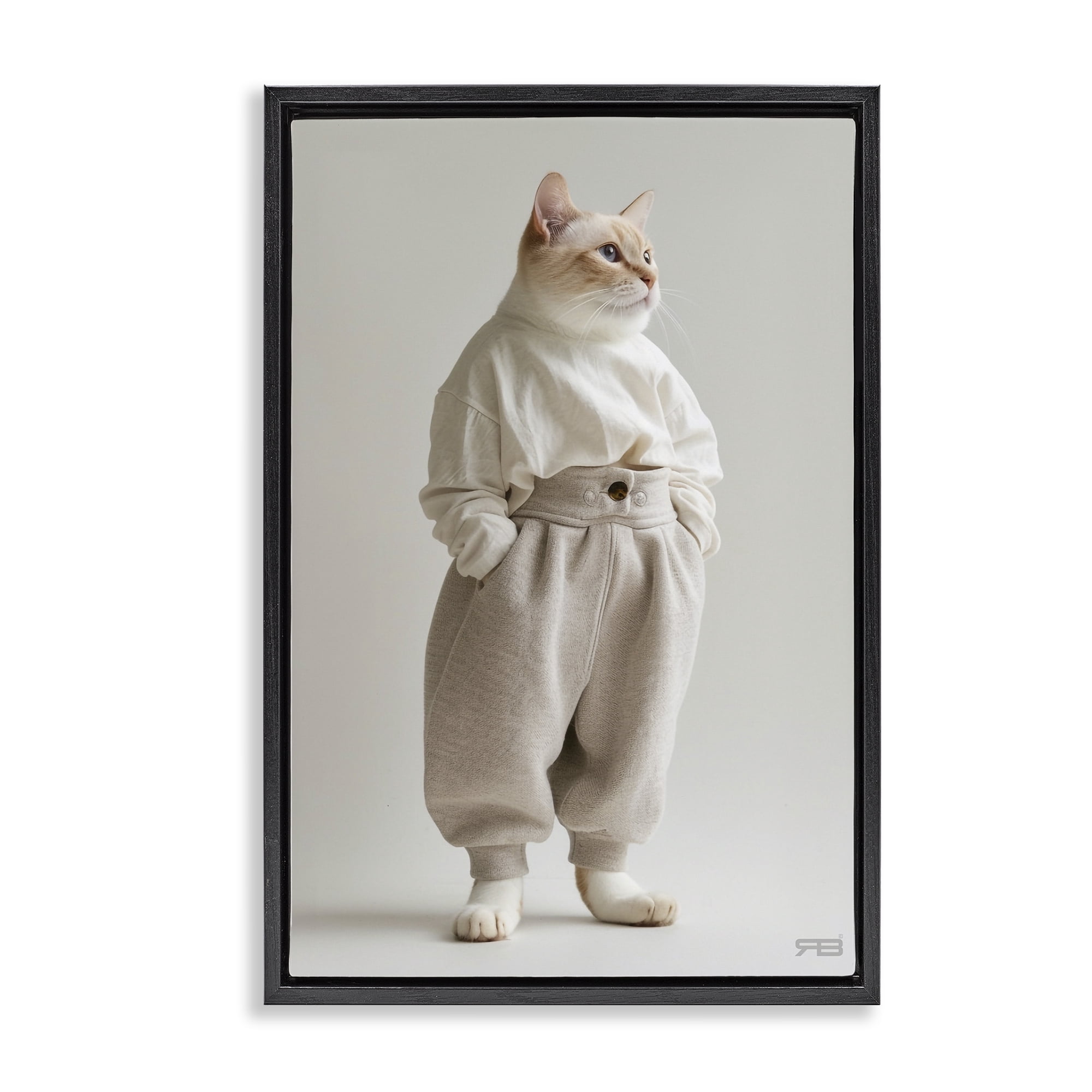 Stupell Industries Trendy Fashion Cat Animals & Insects Painting Black Floater Framed Canvas Art Print Wall Art, 21 x 31