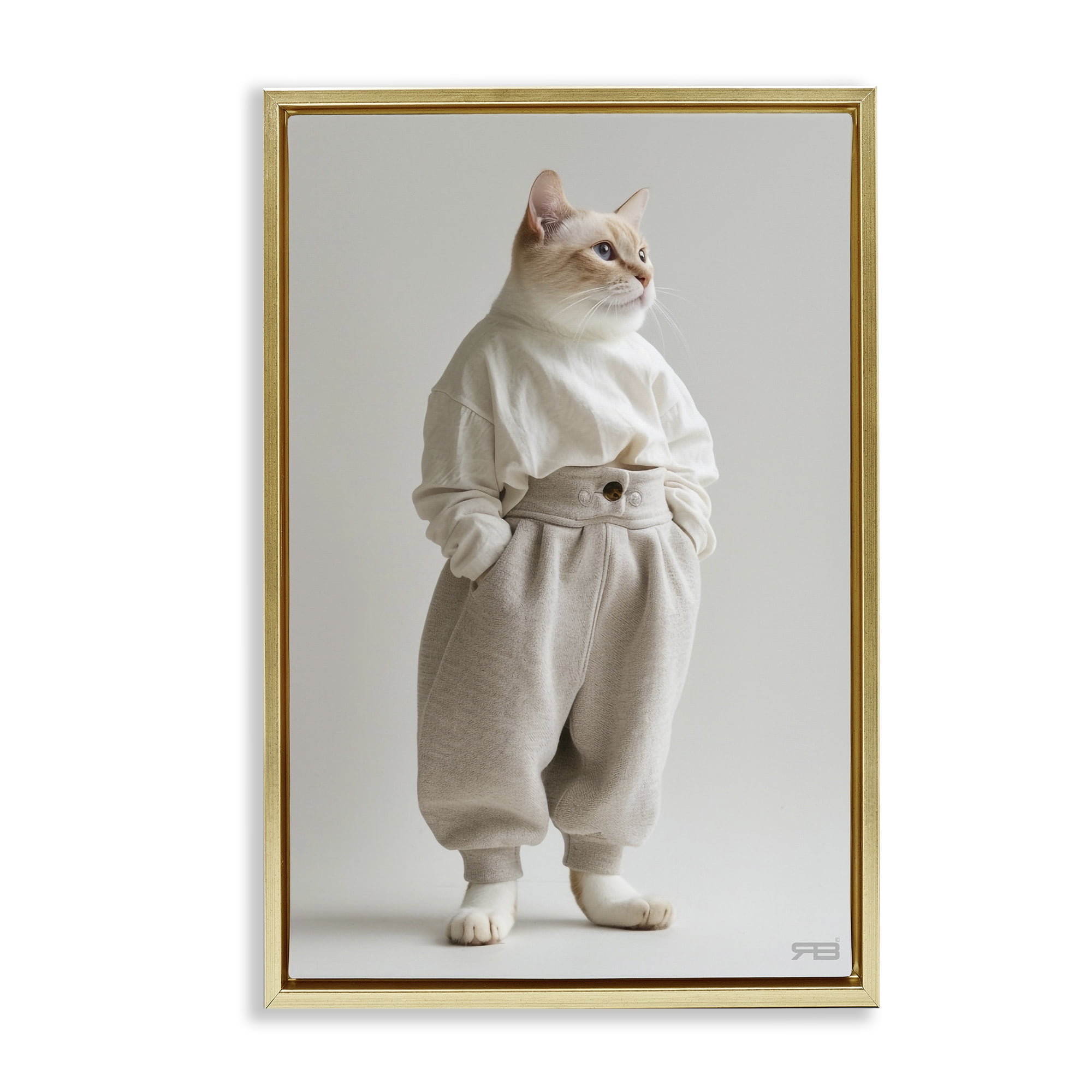 Stupell Industries Trendy Fashion Cat Animals & Insects Painting Gold Floater Framed Canvas Art Print Wall Art, 21 x 31