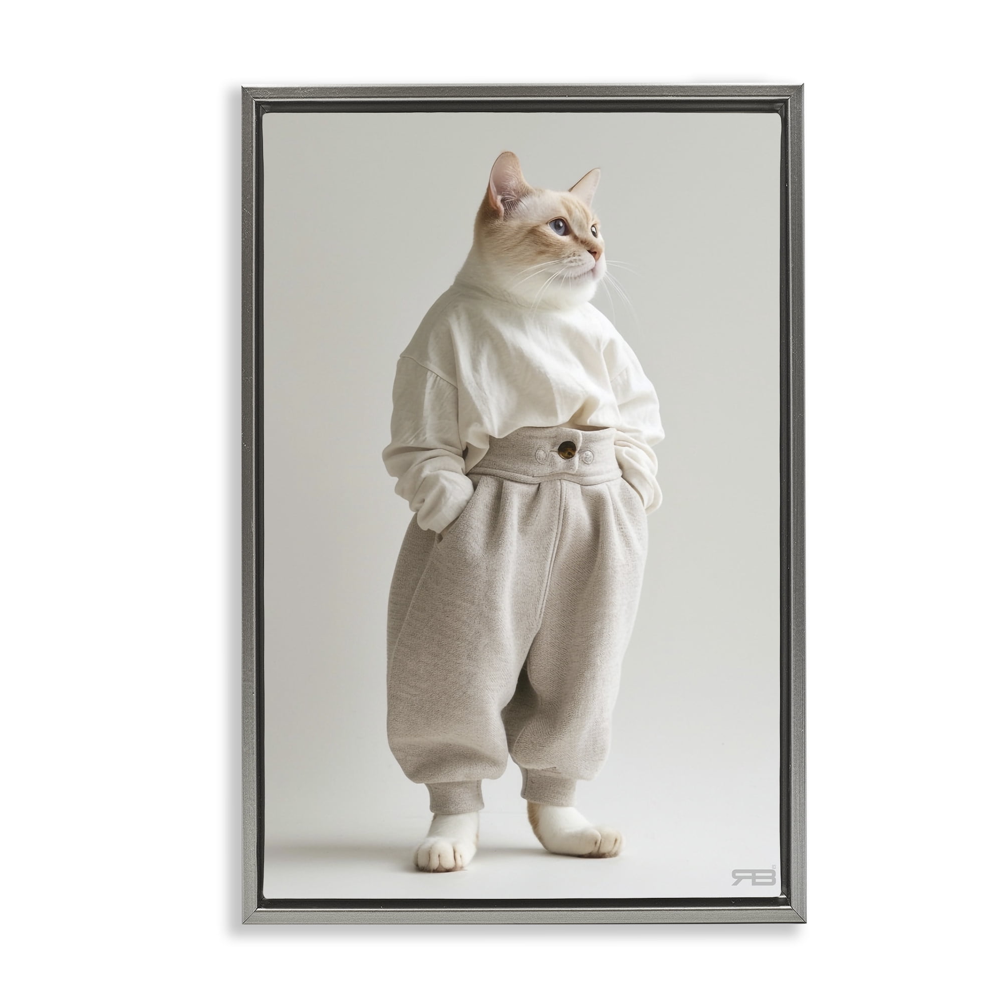 Stupell Industries Trendy Fashion Cat Animals & Insects Painting Gray Floater Framed Canvas Art Print Wall Art, 17 x 25