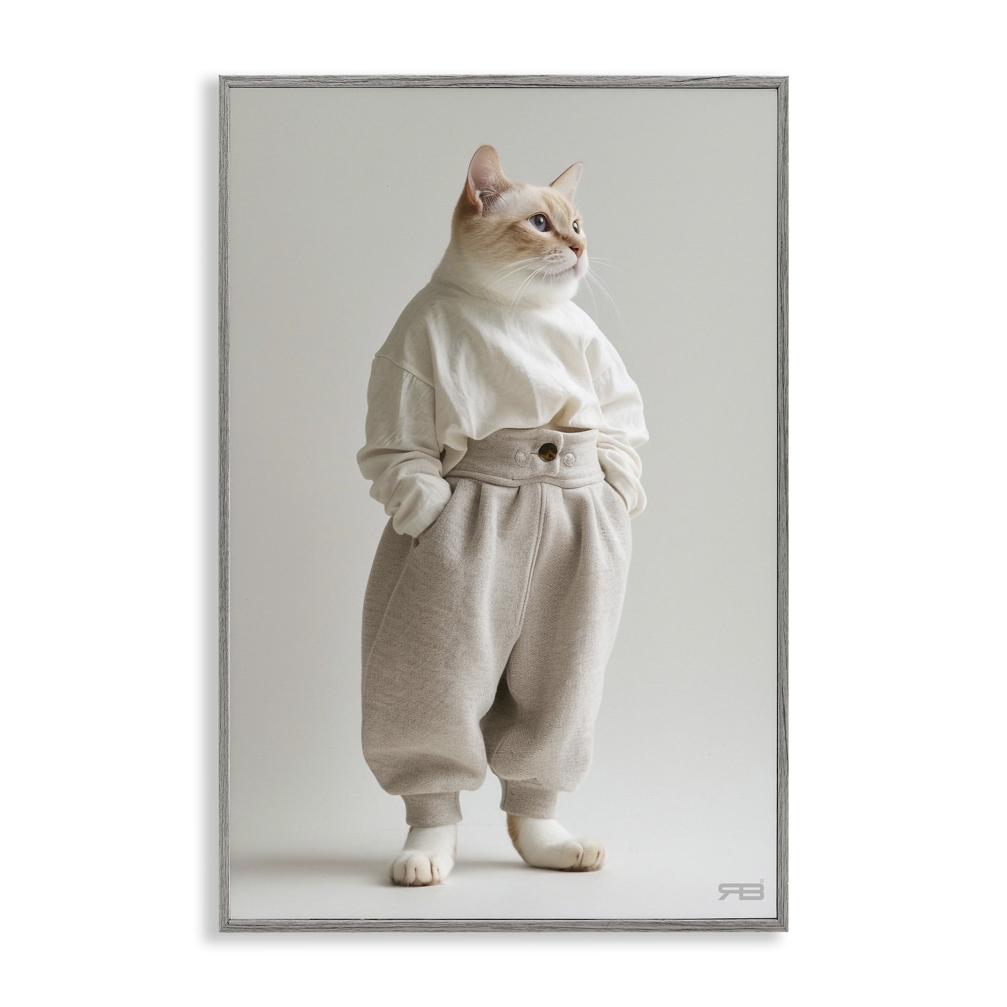 Stupell Industries Trendy Fashion Cat Animals & Insects Painting Gray Framed Art Print Wall Art, 16 x 24